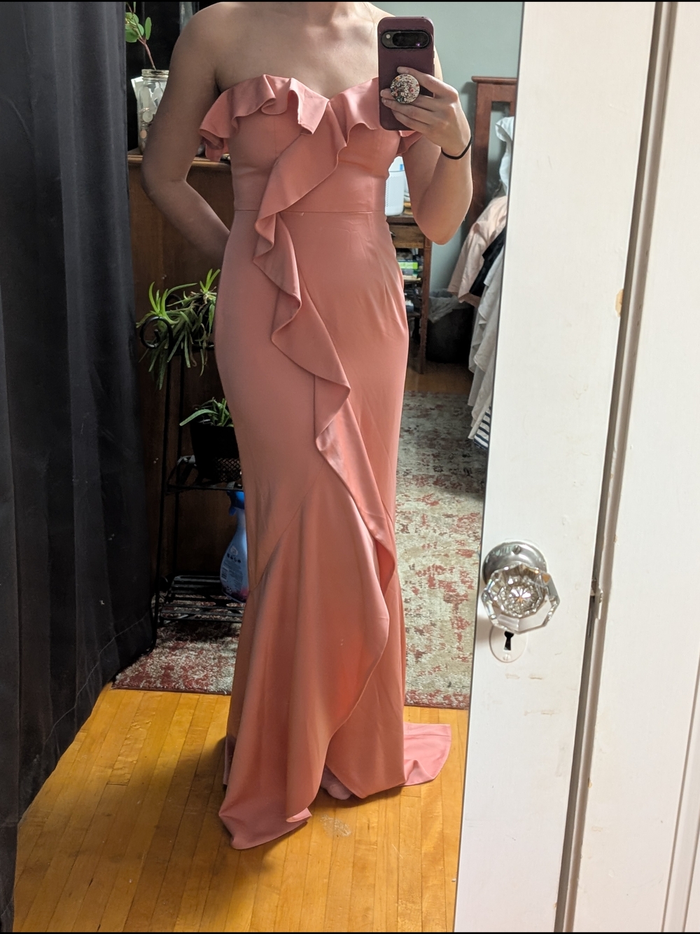 Lovers + Friends Strapless Ruffle Gown in Dusty Rose